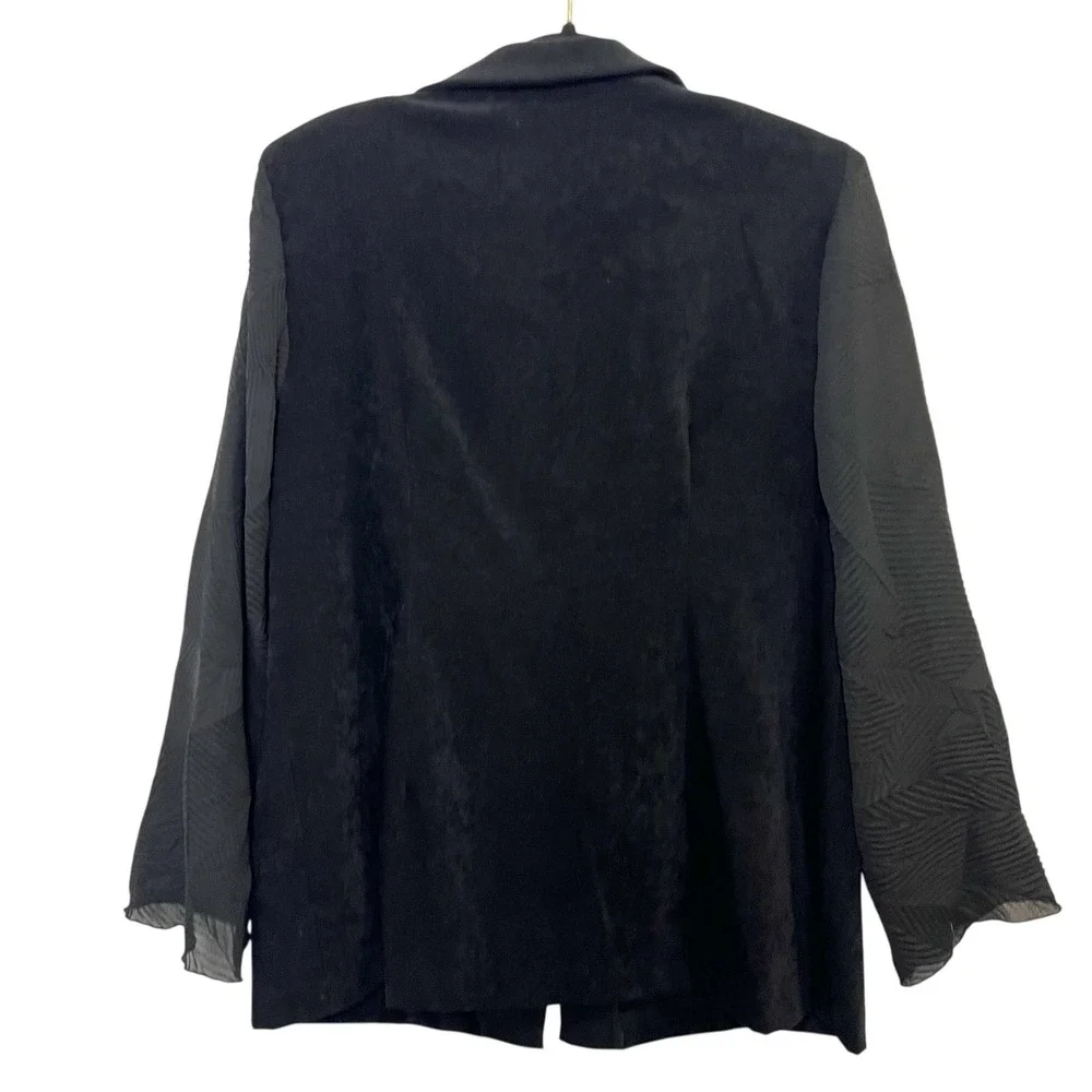 Russell Kemp Black Faux Seude Blazer Jacket Womens Textured Semi Sheer Sleeve - Picture 3 of 10